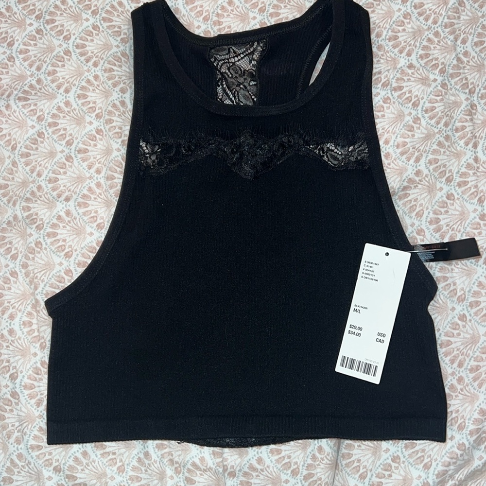 Black Lace-Trim Racerback Crop Tank Top Brand New Medium
